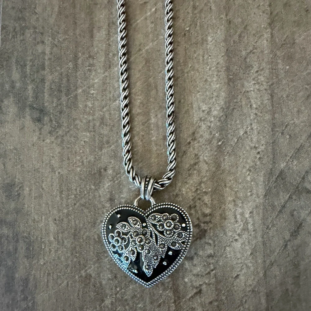 Vintage Brighton Gloria Black Heart Crystal Necklace - Picture 1 of 5
